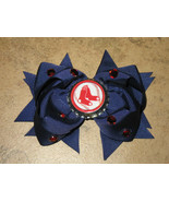 NEW &quot;BOSTON Red Sox&quot; Pro Baseball Girls Ribbon Hair Bow Rhinestone Clip MLB - £5.53 GBP