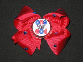 NEW &quot;One Nation Under GOD&quot; Rhinestone Hairbow Alligator Clip Girls Ribbon Hair - £3.90 GBP