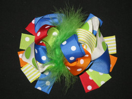 NEW &quot;CIRCUS Polka-Dot&quot; Fur Hairbow Alligator Clips Girls Ribbon Bows 5.5... - £6.33 GBP