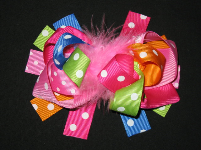 Primary image for NEW "BIRTHDAY Polka-Dot" Fur Hairbow Alligator Clips Girls Ribbon Bows 5.5 Inch