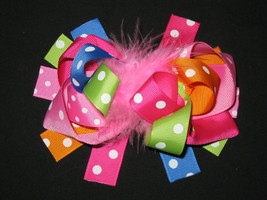 NEW &quot;BIRTHDAY Polka-Dot&quot; Fur Hairbow Alligator Clips Girls Ribbon Bows 5... - £6.31 GBP
