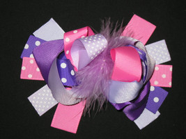 NEW &quot;PINK &amp; PURPLE Dot&quot; Fur Hairbow Alligator Clips Girls Ribbon Bows 5.... - £6.38 GBP