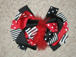NEW &quot;Black Red ZEBRA&quot; Fur Hairbow Alligator Clips Girls Ribbon Bows 5.5 ... - £6.38 GBP