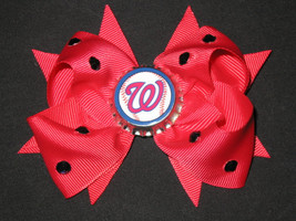 NEW &quot;WASHINGTON Nationals&quot; Baseball Girls Ribbon Hairbow Bow Rhinestone ... - £5.49 GBP