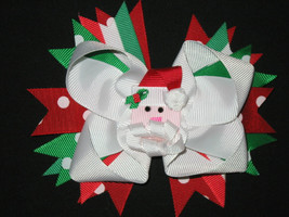 NEW &quot;SANTA CLAUS&quot; Polka-Dot Alligator Clips Girls Ribbon Hair Bows Chris... - $6.99