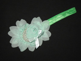 NEW &quot;SHABBY PEARL - Lime Green&quot; Chiffon Flower Headband Girls Hair Bow H... - $2.99