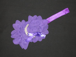 NEW &quot;SHABBY PEARL - Dark Purple&quot; Chiffon Flower Headband Girls Hair Bow ... - £3.19 GBP