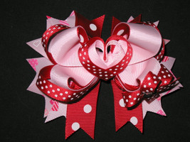 NEW &quot;VALENTINE&#39;S DAY Love&quot; Heart Ribbon Sculpture Hair Bow Alligator Cli... - £5.58 GBP