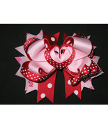 NEW &quot;VALENTINE&#39;S DAY Love&quot; Heart Ribbon Sculpture Hair Bow Alligator Cli... - $6.99