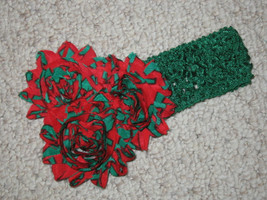NEW &quot;SHABBY Flower Trio - CHRISTMAS Red &amp; Green&quot; Chiffon Flower Crochet ... - $5.99