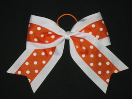 New &quot;Orange &amp; White Dots&quot; Cheer Bow Pony Tail 3 Inch Ribbon Girls Cheerleading - £8.03 GBP