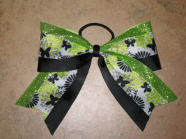 New &quot;Lime &amp; Black Butterfly&quot; Cheer Bow Pony Tail 3 In Ribbon Girls Cheerleading - £7.98 GBP