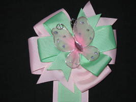 NEW &quot;Pink &amp; Mint BUTTERFLIES&quot; Hair Bow Holder 38 inch Ribbon Hairbow Display - £3.92 GBP