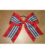 New &quot;NAVY &amp; RED CHEVRON Bling&quot; Cheer Bow Pony Tail 3&quot; Ribbon Girls Cheer... - £7.84 GBP