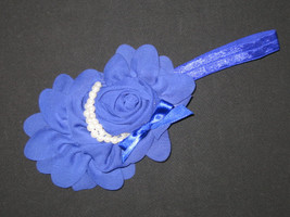 NEW &quot;SHABBY PEARL - Royal Blue&quot; Chiffon Flower Headband Girls Hair Bow Hairbow - £3.20 GBP