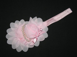 NEW &quot;SHABBY PEARL - Light Pink&quot; Chiffon Flower Headband Girls Hair Bow Hairbow - £3.19 GBP