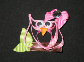 NEW &quot;PINK OWL&quot; Ribbon Sculpture Girls Hairbow Clip Clippie Bow Boutique Summer - £3.21 GBP