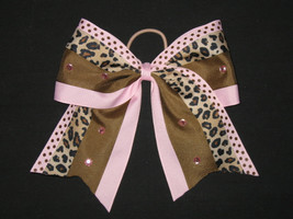 New &quot;Leopard Bling Pink&quot; Cheer Bow Pony Tail 3 Inch Ribbon Girls Cheerleading - £8.05 GBP
