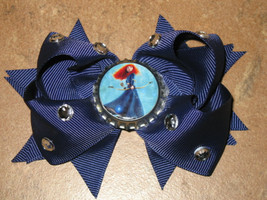 NEW &quot;MERIDA - BRAVE&quot; Rhinestone Hair Bow Girls Ribbon Clip Disney Princess - £5.56 GBP