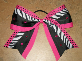 NEW &quot;ZEBRA DOTS Bling Pink&quot; Cheer Bow Pony Tail 3 Inch Ribbon Girls Cheerleading - £7.83 GBP