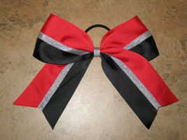 NEW &quot;RED &amp; BLACK Metallic&quot; Mini Cheer Bow Pony Tail 2 Inch Ribbon Cheerleading - £5.58 GBP