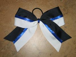 NEW &quot;NAVY &amp; WHITE Sparkle&quot; Cheer Bow Pony Tail 3 Inch Ribbon Girls Cheerleading  - £7.95 GBP