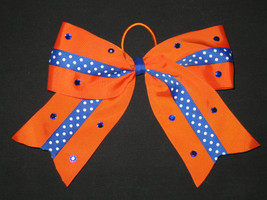 NEW &quot;BLUE &amp; ORANGE Bling&quot; Cheer Bow Pony Tail 3 Inch Ribbon Girls Cheerleading - £8.01 GBP