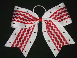 NEW &quot;RED CHEVRON Bling&quot; Cheer Bow Pony Tail 3 Inch Ribbon Girls Cheerleading - £7.89 GBP