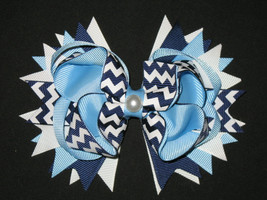 NEW &quot;NAVY CHEVRON Pearl&quot; Hairbow Alligator Clips Girls Ribbon Hair Bows Uniform  - £4.80 GBP