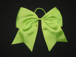 NEW &quot;LIME GREEN&quot; Cheer Bow Pony Tail 3 Inch Ribbon Girls Hair Bows Cheer... - £5.46 GBP
