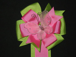 NEW &quot;Green &amp; Pink BUTTERFLY&quot; Hair Bow Holder 38 inch Ribbon Hairbow Door Display - £3.96 GBP