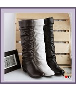 Soft Supple Slide on Leather Low Heel Equestrian Riding Boots, Mid Calf High - $89.95