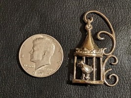 Vintage Lang Sterling Bird In A Bird Cage Pin Brooch 2 1/8&quot; By 1 1/8&#39; Si... - $31.24