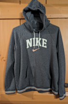 Vintage Nike Spell Out Script Logo Hoodie Sweatshirt Gray L Swoosh Strip... - $24.18