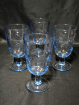 Vintage 6.25&quot; Iced Tea Glass With Blue Tint And Embossed Leaves - MINT Set Of 4 - $26.71