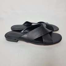 Cupcakes and Cashmere Yesenia Slide Sandal Womens 11 M Black Leather Fla... - $19.79