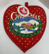 Christmas Pot Holders Vintage Franco Heart Shape Hot Pads Polka Dot Snow Scene - £7.06 GBP