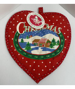 Christmas Pot Holders Vintage Franco Heart Shape Hot Pads Polka Dot Snow... - £7.10 GBP