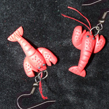 Red Lobster Earrings Luau Fish Funky Food Nautical Charm Novelty Costume Jewelry - £5.51 GBP