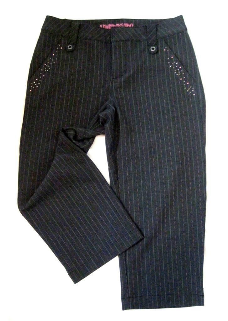 Girls Size 10 Limited Too Black Pinstripe Capri Crop Pants Stretch Rhinestones - $9.40