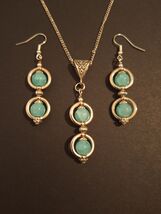 Silver hoops green blue jewelry set necklace earrings Victorian jewelry ... - $52.00