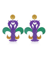 1 Pair Glitter Crawfish Earrings  Mardi Gras Jewelry Fleur De Lis Style  - $15.85