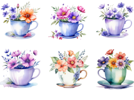 Tea cup clipart png, Tea party clipart, Flower cup PNG, Watercolor cup 1... - £1.59 GBP