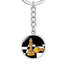 Chess Fan Gig Queen&#39;s Gambit Keychain Stainless Steel Or 18kGold Circle Pendant - £35.02 GBP