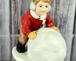 Vintage 1992 LEFTON Figurine Jeffery Sawyer Boy w/ Snowball #00659 - $9.74