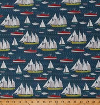 Cotton Sailboats Nautical Ocean Boats Cotton Fabric Print by the Yard D372.37 - £11.02 GBP