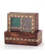 Tea Coasters with Wooden Holder Set Decoration Square Coasters Set of 4 ... - $29.40