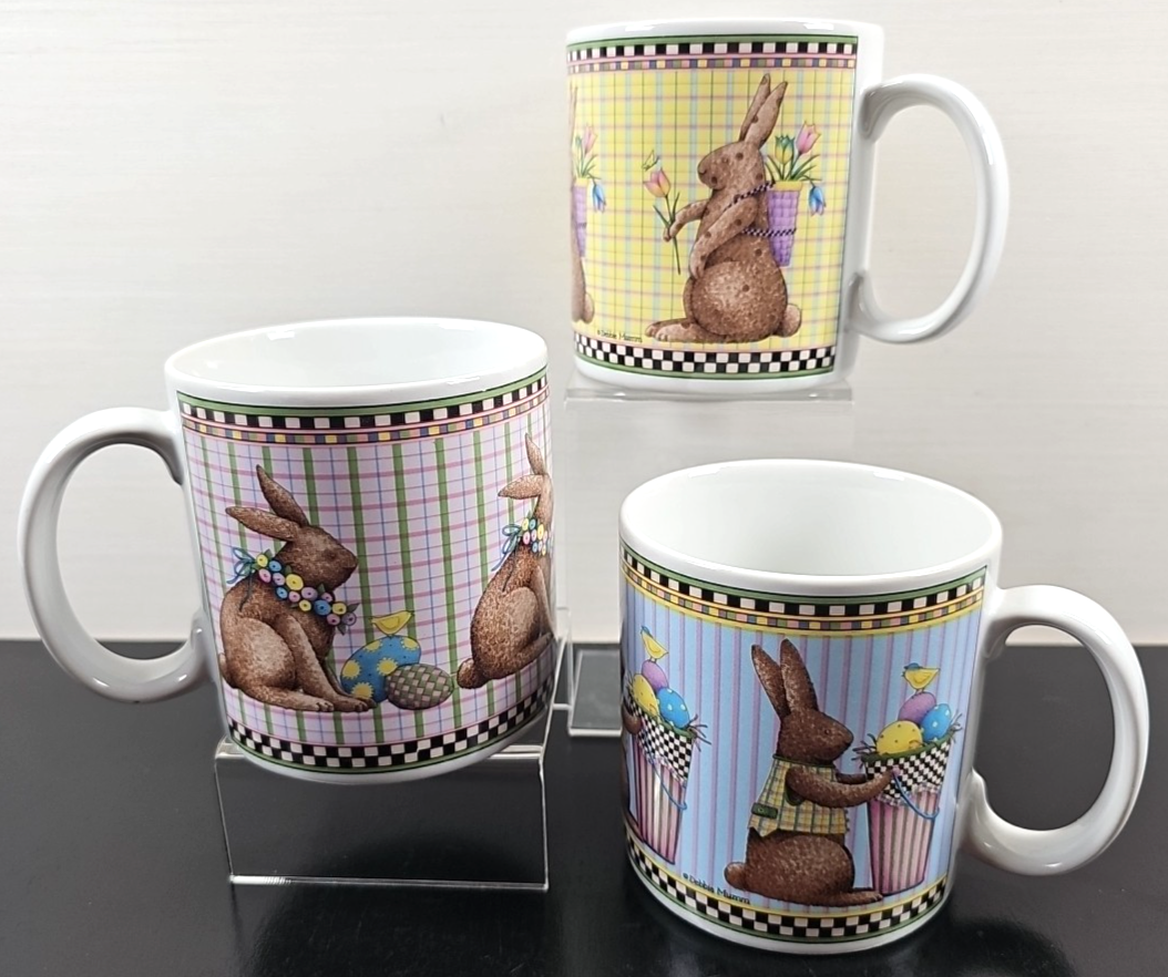 3 Pc Sakura Easter Mug Set Vintage Debbie Mumm Rabbit Bunny Coffee Cup R... - $36.60