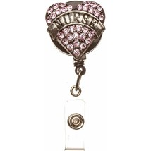 Badge Holder-Nurse-Crystal Heart - Rose - $12.69