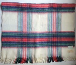 Vintage Toddletime Penneys Baby Plaid Blanket Throw Wool? Fringe Red White Blue - £38.52 GBP